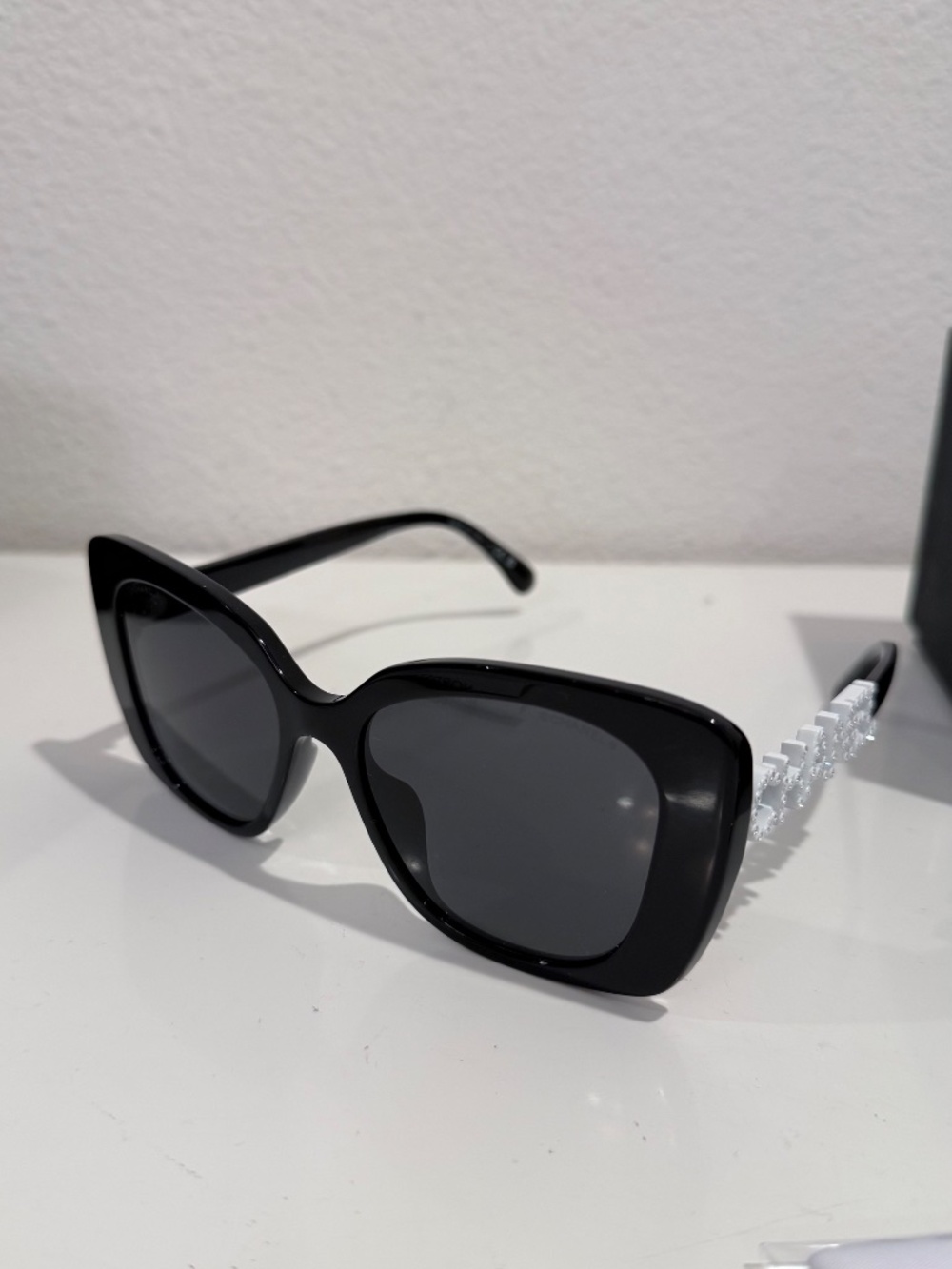 Chanel Acetate Strass Square Sunglasses Black White Full Set 5422-B-A